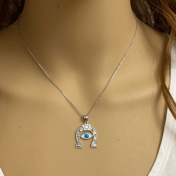Element Shine Jewelry - Silver Evil Eye Protection HorseShoe Necklace Luck
